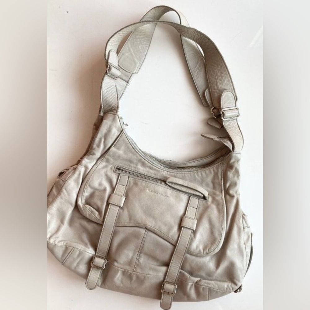 RUDSAK Light Grey Smooth Leather Buckle Strap Purse Shoulder Bag